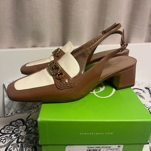 Sam Edelman Women's Brown and Cream Patent Teana Slingback Heels
